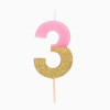 Vela 3 Rosa Dourado Glitter